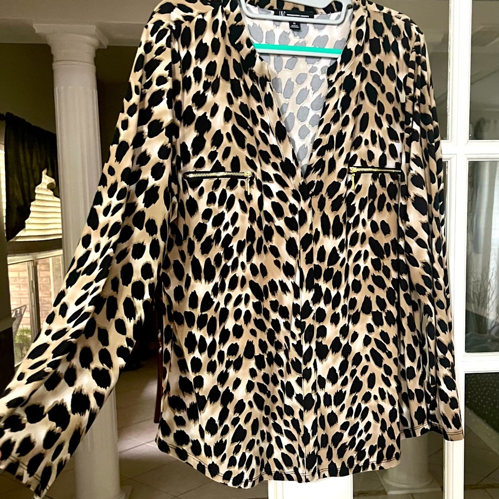 INC brand, animal print polyester/spandex long sleeve top